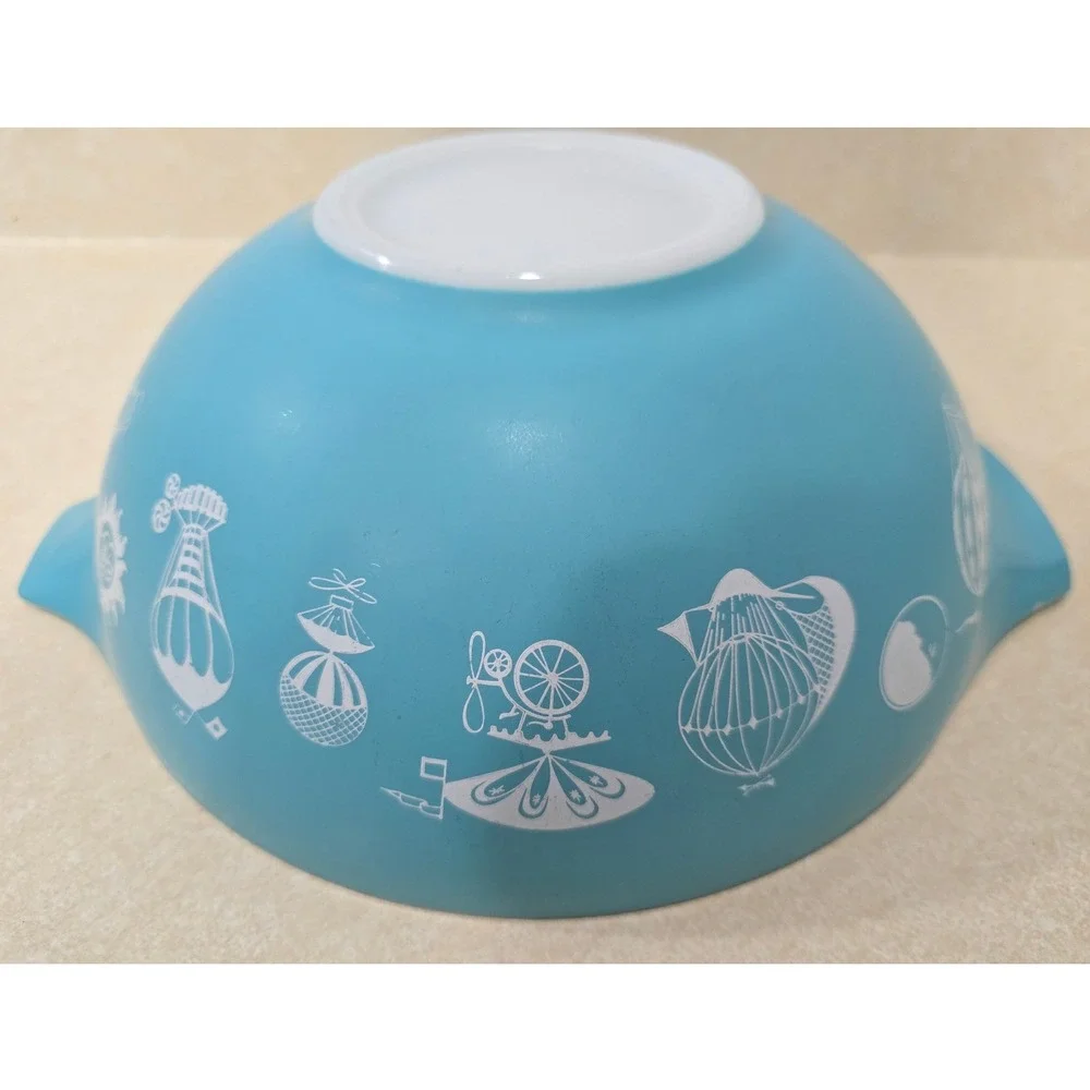 Vintage 1958 Pyrex Balloons #444 Cinderella Mixing Bowl - Turquoise 4 Qt Promo
